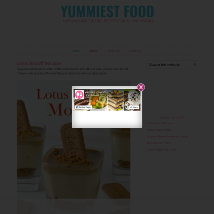 A detailed screenshot showcasing the homepage of yummiestfood.com, highlighting its main features and design elements.