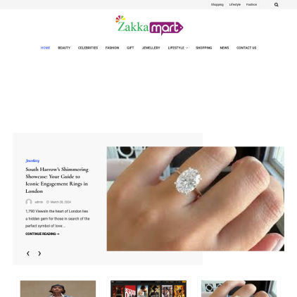 A detailed screenshot showcasing the homepage of zakkamart.net, highlighting its main features and design elements.